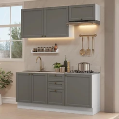 Armário de Cozinha Compacta 180 cm Branco/Cinza Vik Madesa 01