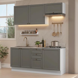 Armário de Cozinha Compacta 180 cm Branco/Cinza Vik Madesa 01 em Oferta na Shopee