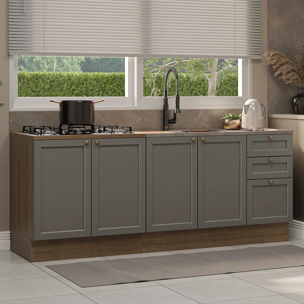 Kit com 2 Balcões de Cozinha 3 Gavetas 4 Portas (Sem Tampo e Pia) Rustic/Cinza Vik Madesa 01 em Oferta na Shopee