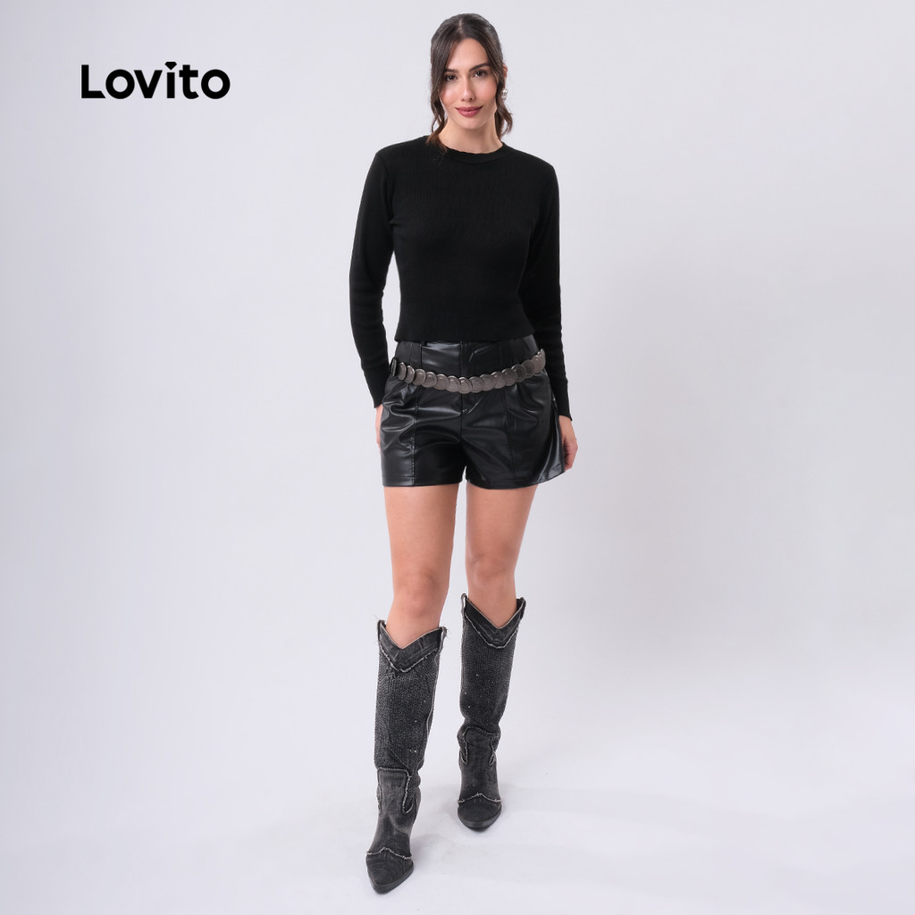 Lovito Blusa de Tricot Feminina Manga Longa Básica LB399BRL428 - Women Clothes