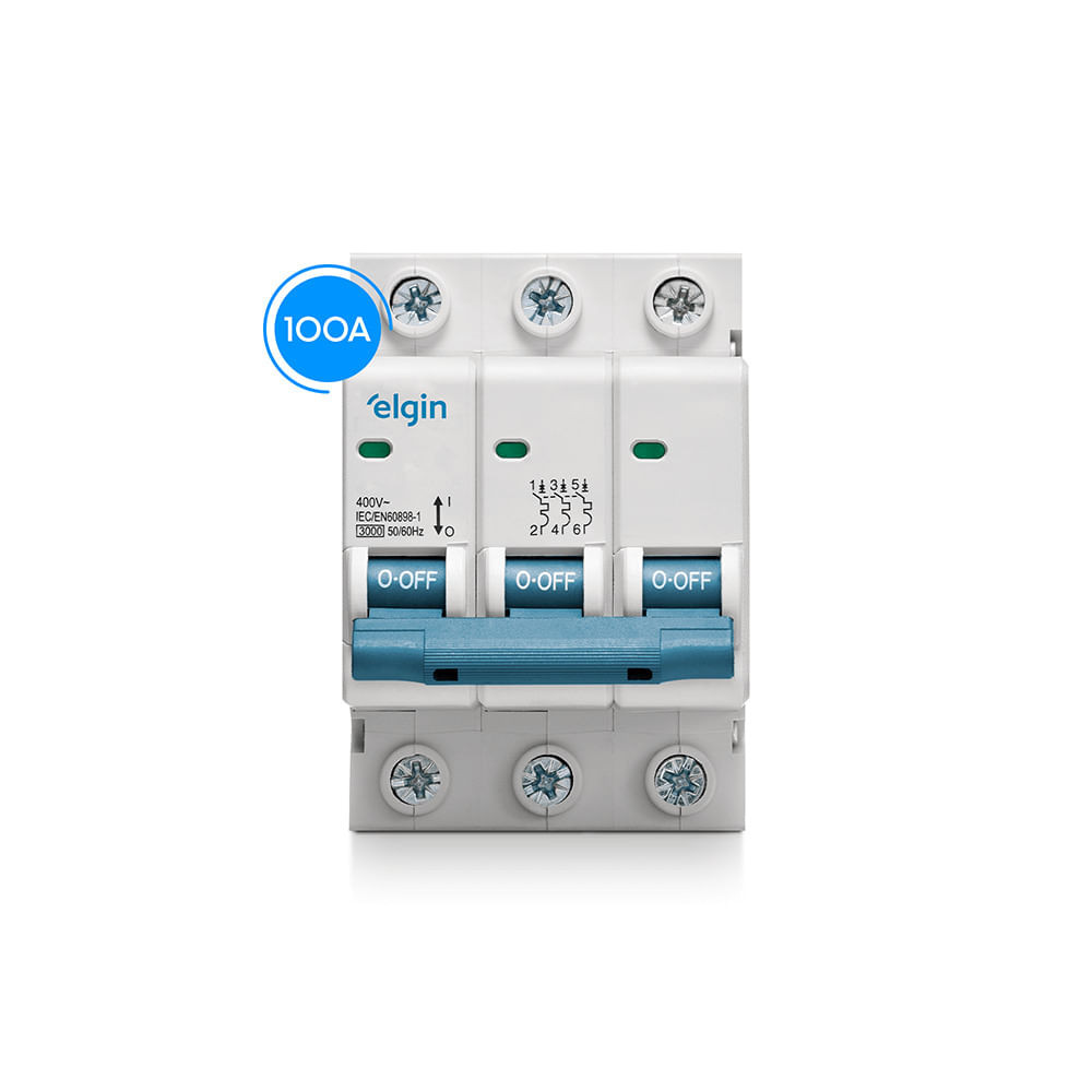 Mini Disjuntor Curva C 3KA - 3 Polos 100A Bivolt