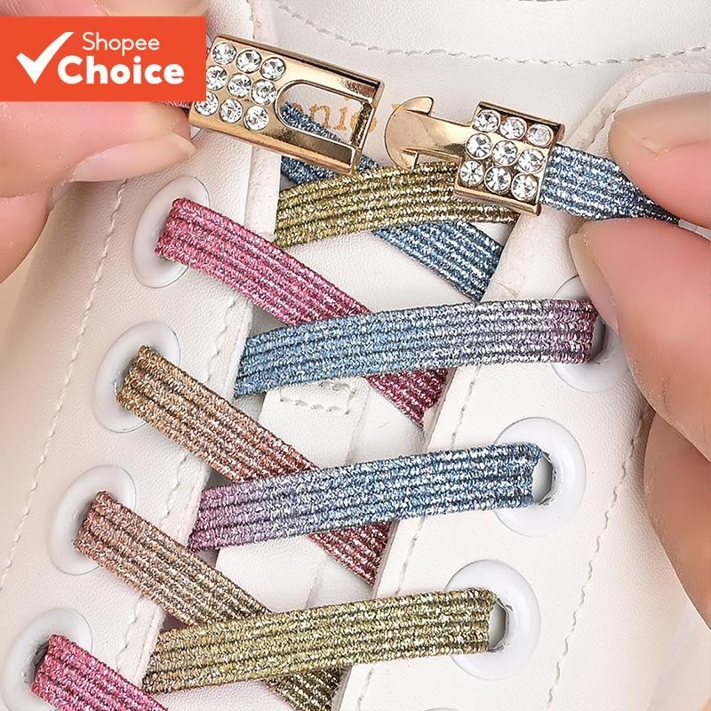 Par de Sapatos com Fivela e Pérola Diamante Elastic Lazy Shoelace para Tênis