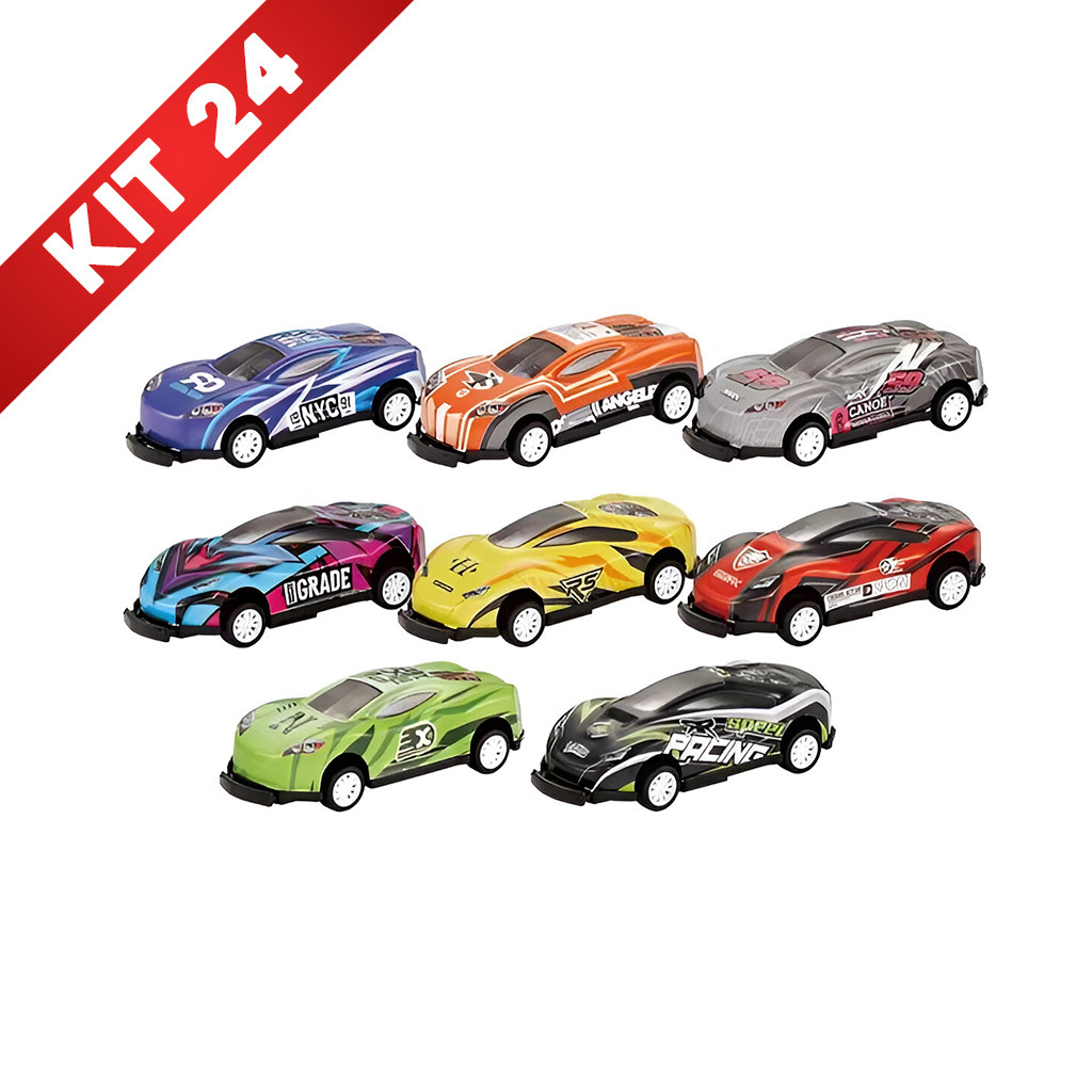 Kit 24 Carrinhos Coloridos Carros Brinquedo Colecionavel 360 Fricção Bate Volta Corrida Maluca Kids