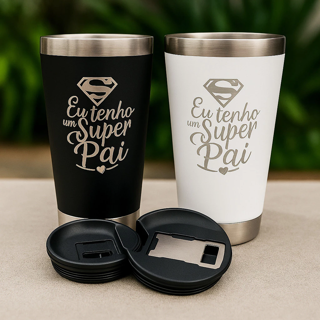 Copo Super Pai Térmico 476ml Gravação a Laser C Tampa Abridor de Garrafa – Presente Dia dos Pais — imagem 1