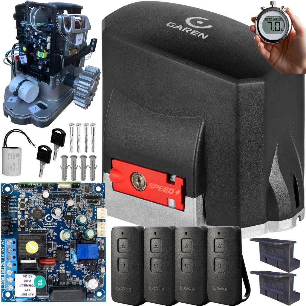 Motor Portão Deslizante 600kg 1/3hp Kdz Fit Turbo Connect + 4 Controles Garen