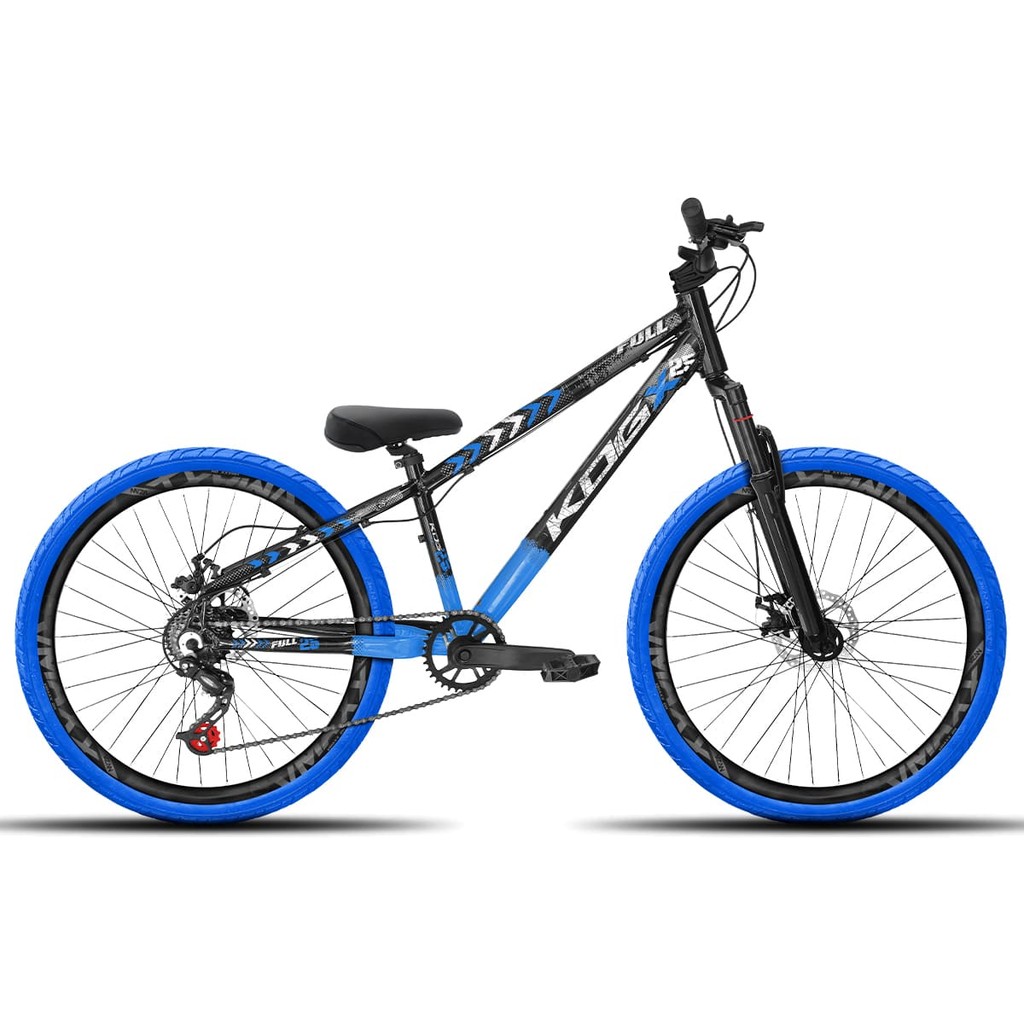 Bicicleta aro 26 KOG Freeride 1x7 Preto e Azul Vmaxx Preto Fosco - Pneus Azul - Mesa Curta Preto- Guidão Preto