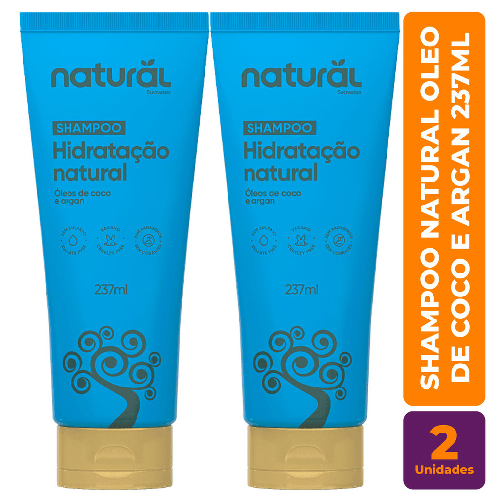 Kit c/ 2 Shampoo Vegano Natural Oleo de Coco e Argan 237ml