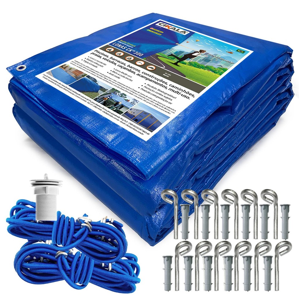 Capa de Piscina Azul CK300 5x3 Metros com Kit Instalação Evita sujeira folhas e insetos em Oferta na Shopee