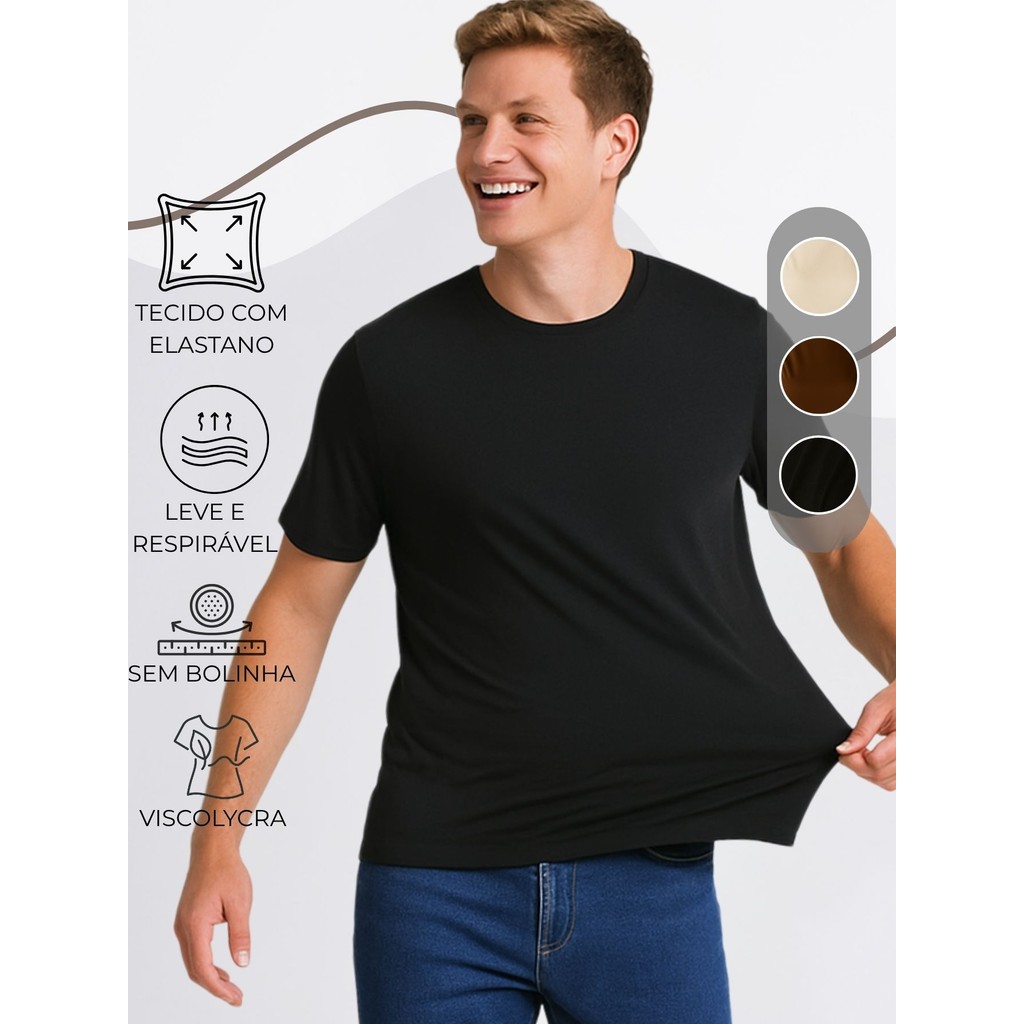 Camiseta Masculina Básica com Elastano Academia Casual Treino Uniforme Confortável P ao GG