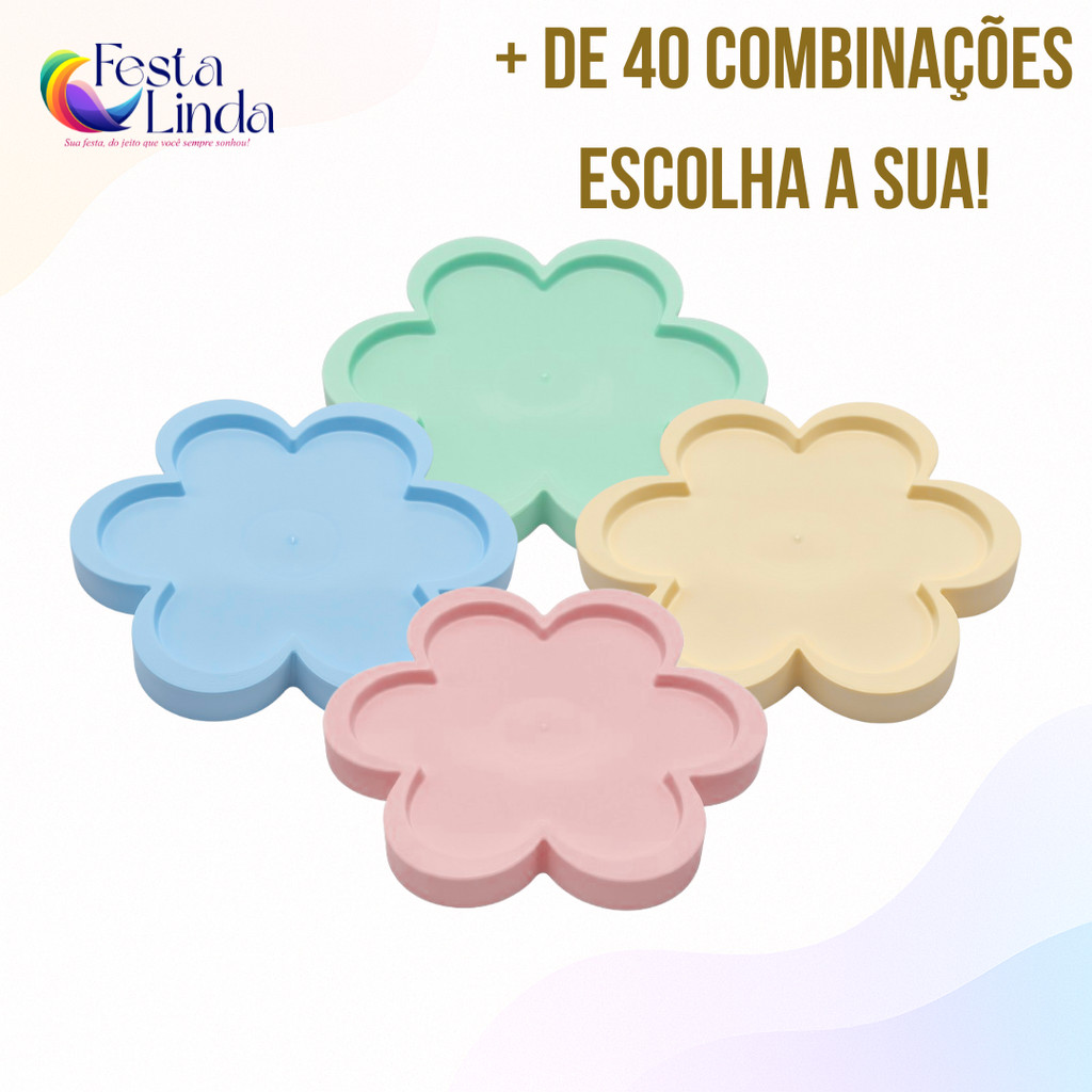 Kit 4 unidades Bandeja Sortida Decorativa Flor 25cm - Várias Cores em Oferta na Shopee