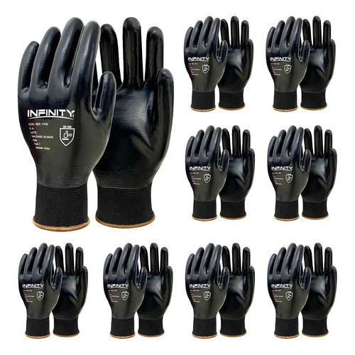 kit 12 Luva Mecânico Impermeável Malha banho Nitrilico