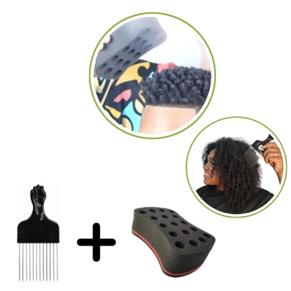 Kit Esponja Nudred 1 lado Tam M + Pente Garfo Dentes De Aço Tam M para Cabelos Afro Afro Black Power