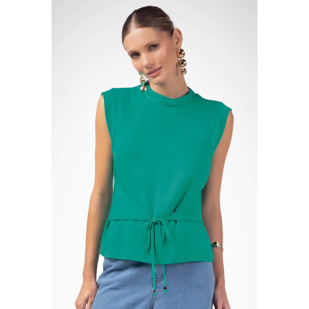 Regata Feminina Creponada com Amarração Marialícia Verde - Women Clothes