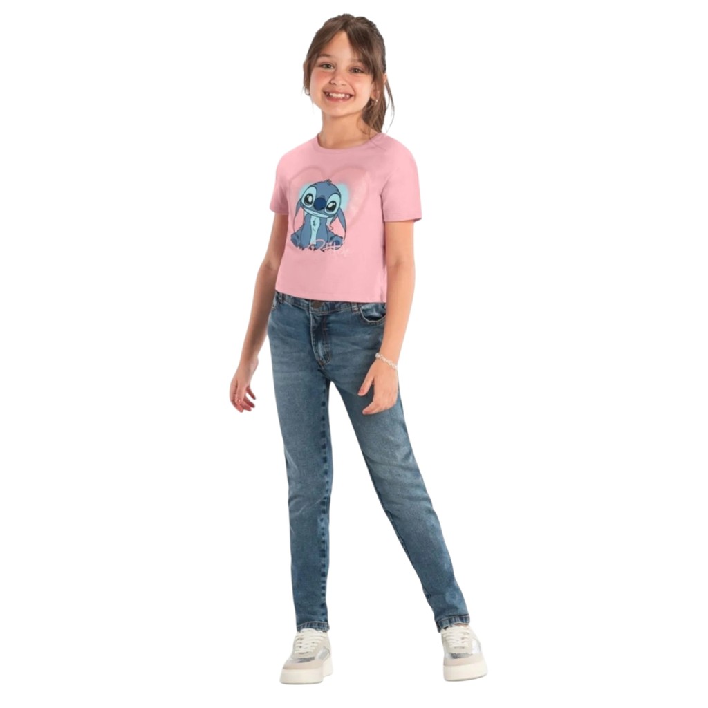 Blusa Cropped Infantil Menina do Stitch Brandili