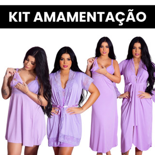 Kit Robe e Camisola Amamentação Longa e Curta Maternidade 4 Peças Gestante em Oferta na Shopee