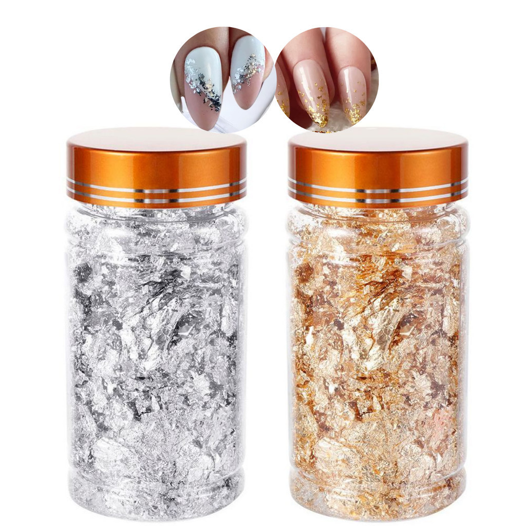 Pote Grande Folha de Ouro Prata / Resina Epóxi/ Encapsulamento Nails / Alongamento em Oferta na Shopee