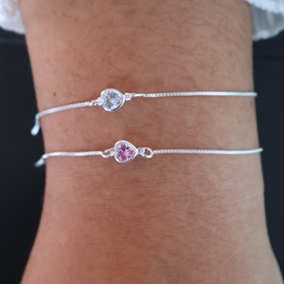Pulseira Feminina Banhada a Prata Corrente e Fecho Pedrinha Brilhante Formato Coração Minimalista em Oferta na Shopee