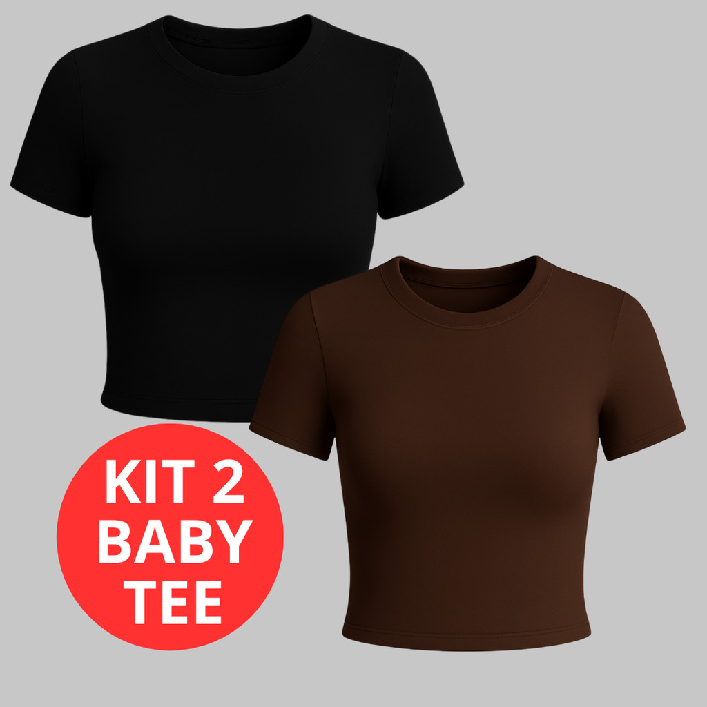 KIT 2 Baby Tee Feminina Blusa Slim Fit Manga Curta Estilosa suplex academia.