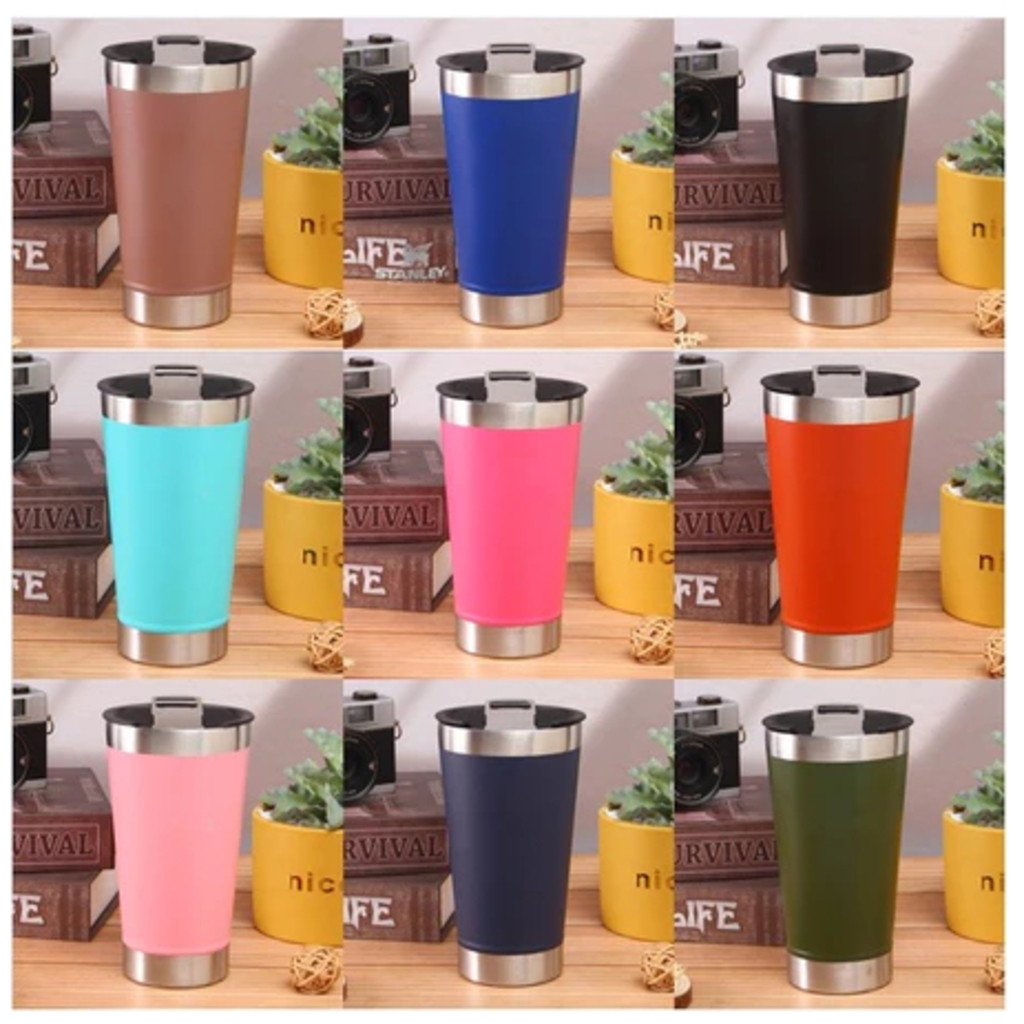 kit com 5 Copos Térmico 350ML/473ML Inox Com Tampa Acrílica Varias Cores-LEGAL em Oferta na Shopee