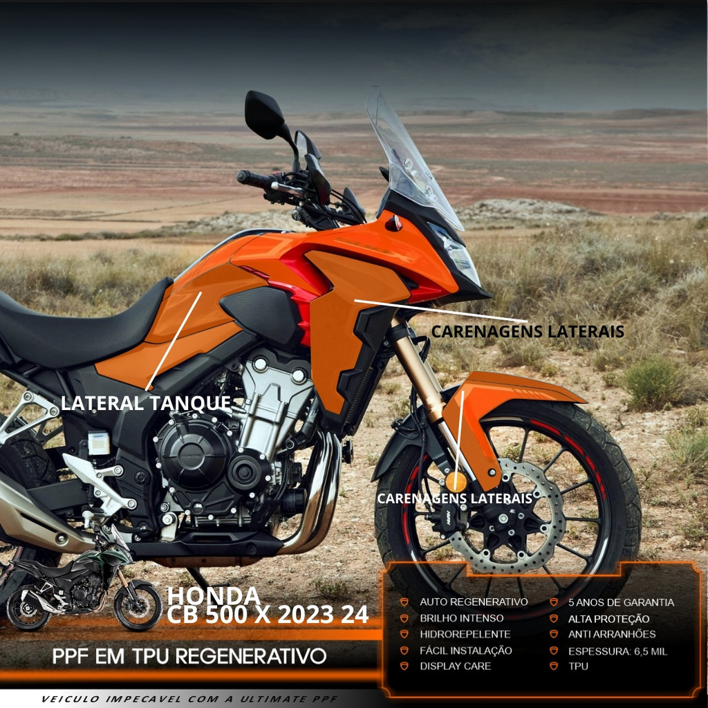 Película PPF Proteção Kit Semi Full Moto Honda CB 500X 2023 2024 Transparente TPU Anti Risco
