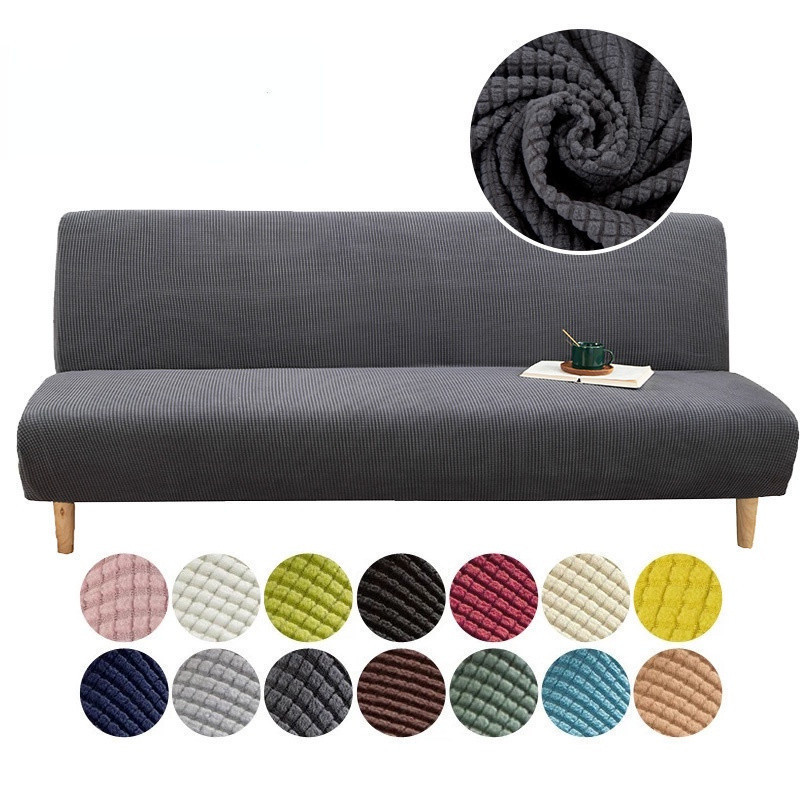 Capa de Sofá Sem Braços Capa de Sofá Cama Jacquard de Cor Sólida com Veludo Elástico, Capa de Fleece Dobrável