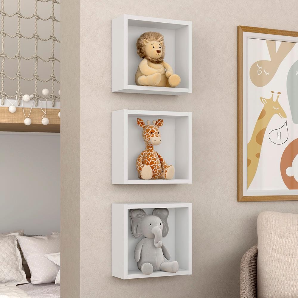 Kit 3 Nichos Decorativos Quadrado Joy Branco - M.a