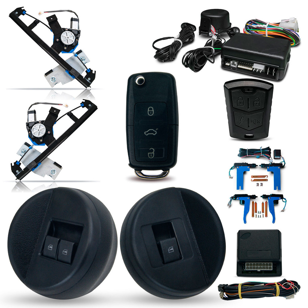 Kit Vidro Eletrico + Trava + Alarme c/Canivete especifico Gol G4 4 Portas Dianteiro Mold Grafite
