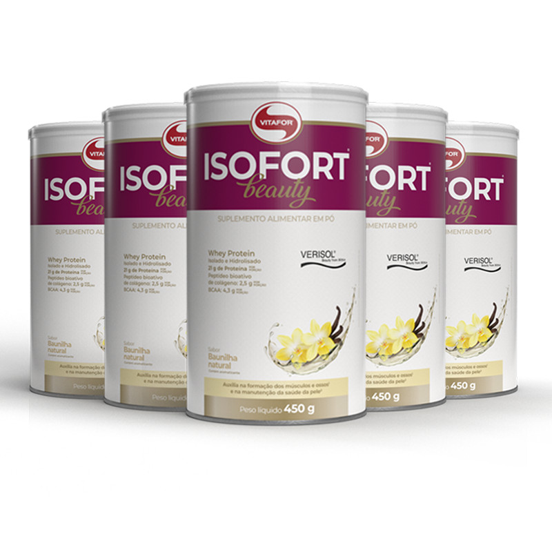 Kit 5 Isofort Beauty Vitafor Whey Protein 450g Baunilha