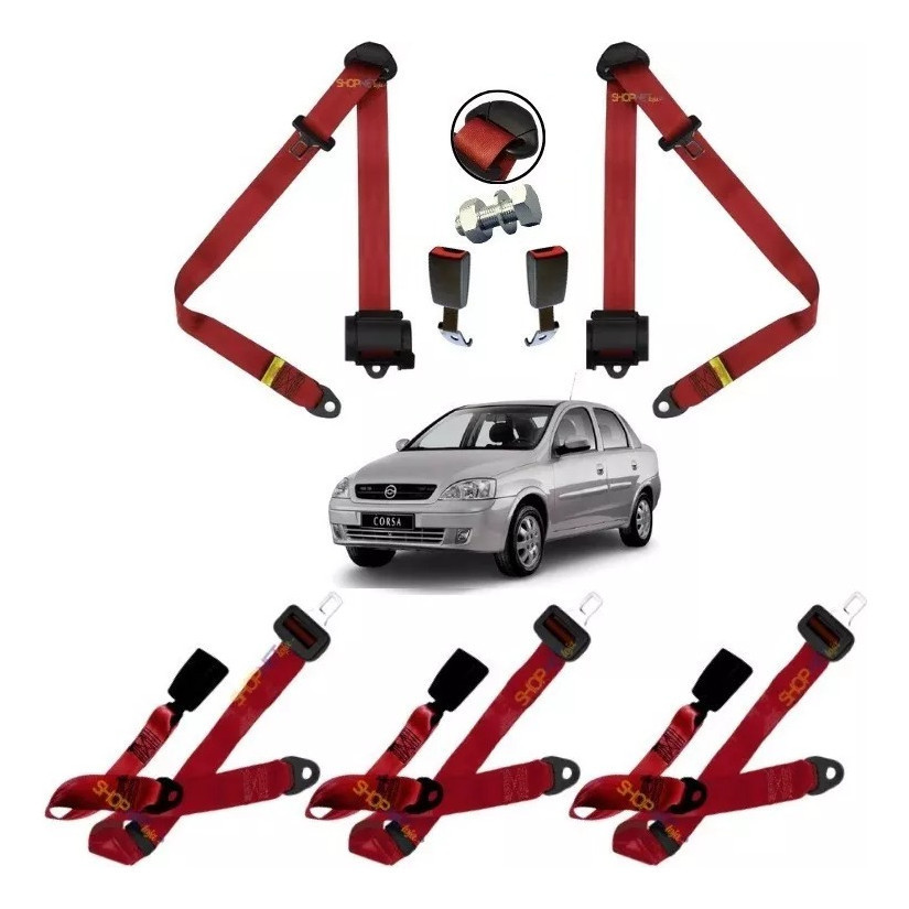Kit Vermelho Cinto De Segurança Gm Celta Corsa Todos Bancos em Oferta na Shopee