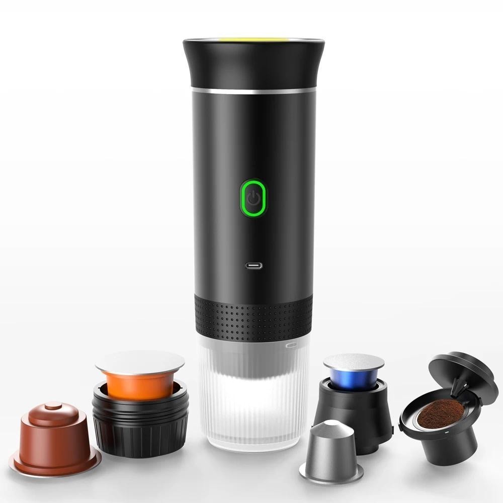 Máquina de Café Espresso Elétrica Portátil Sem Fio para Carro e Casa, Cafeteira 3 em 1 para Cápsulas e Pó, Cafeteira de