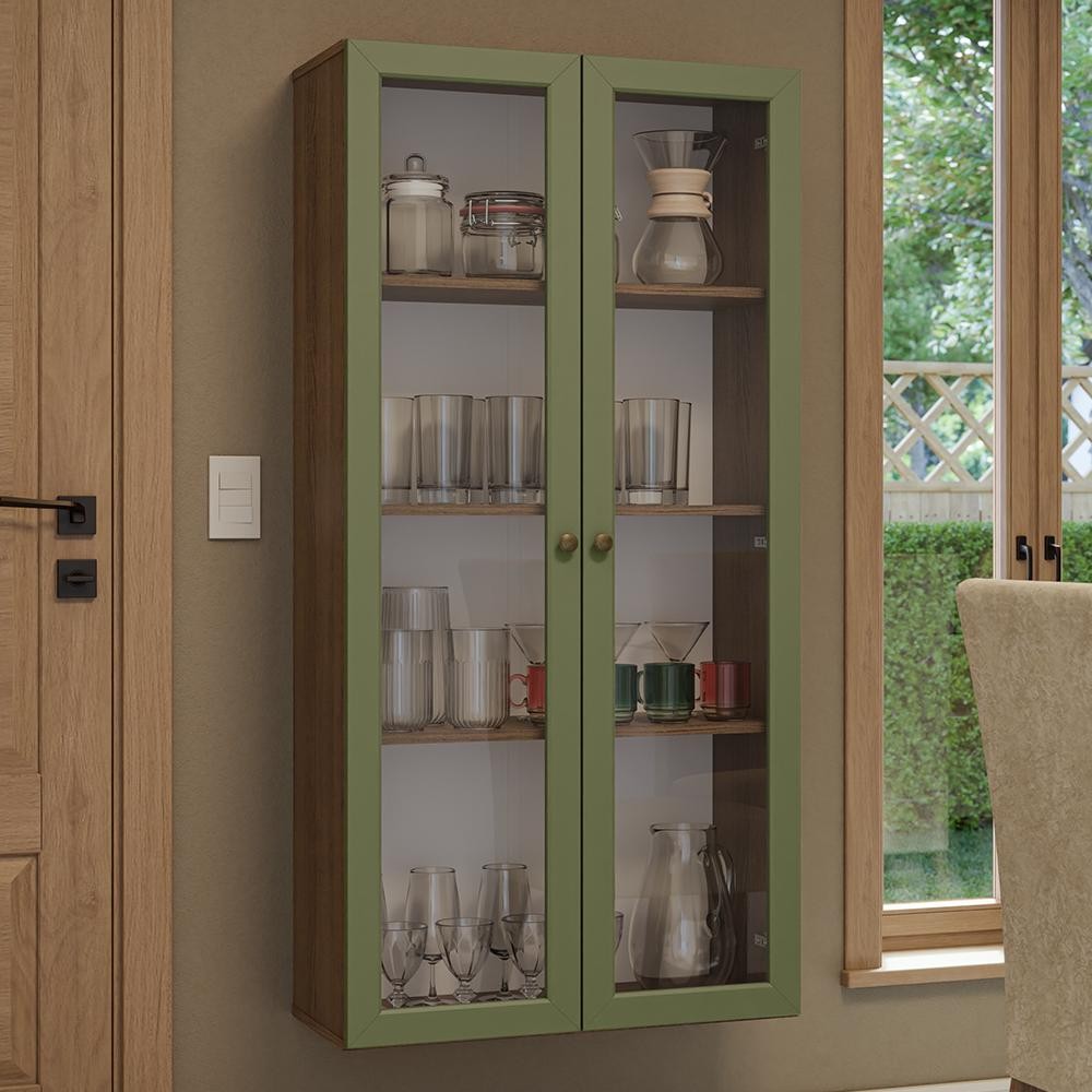 Cristaleira Suspensa 70 cm 2 Portas de Vidro Rustic/Verde Vik Madesa