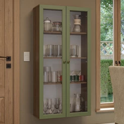 Cristaleira Suspensa 70 cm 2 Portas de Vidro Rustic/Verde Vik Madesa