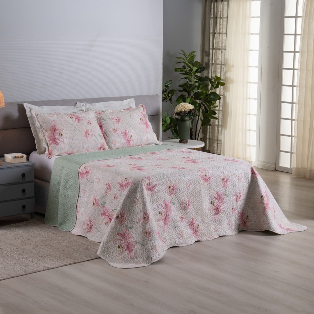Kit Colcha Cobre Leito Colcha 2 Peças Lírio Solteiro Dupla Face Super Macio Premium Casa Dona