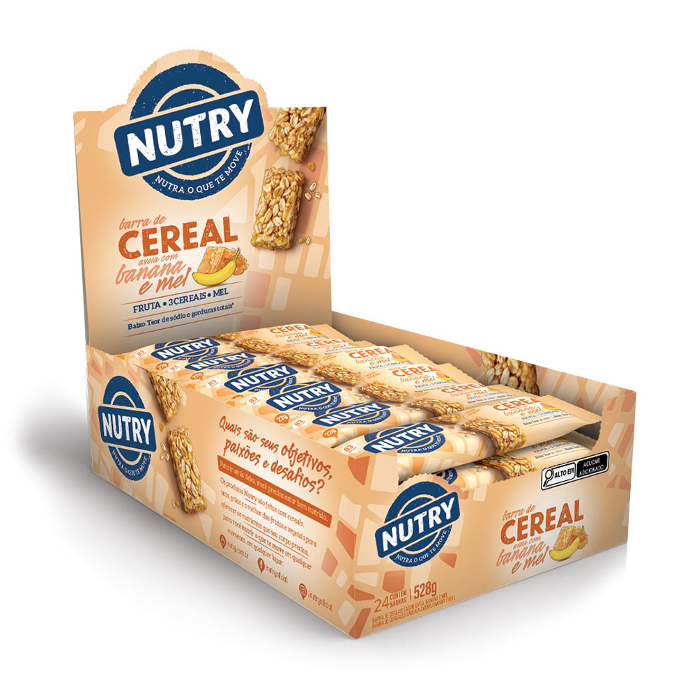 Barra De Cereal AVEIA Com Banana E Mel 24 Unidades 22g NUTRY em Oferta na Shopee