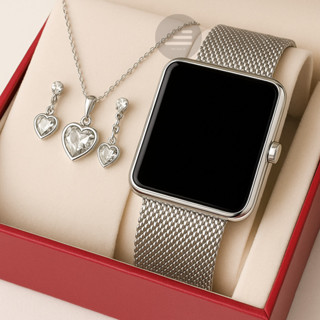 Relógio Feminino de Led Quadrado + Colar e Brinco em Oferta na Shopee