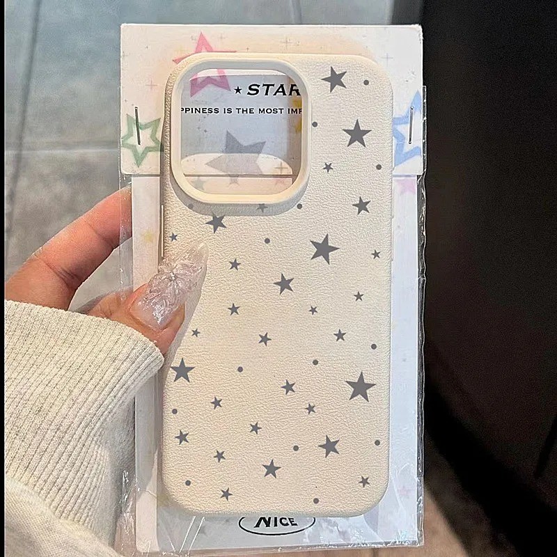 Bonito Pequenas Estrelas Padrão Impresso Caso De Telefone De Couro Para iPhone 16 15 14 13 12 11 Pro Max Plus 16E XR XS em Oferta na Shopee
