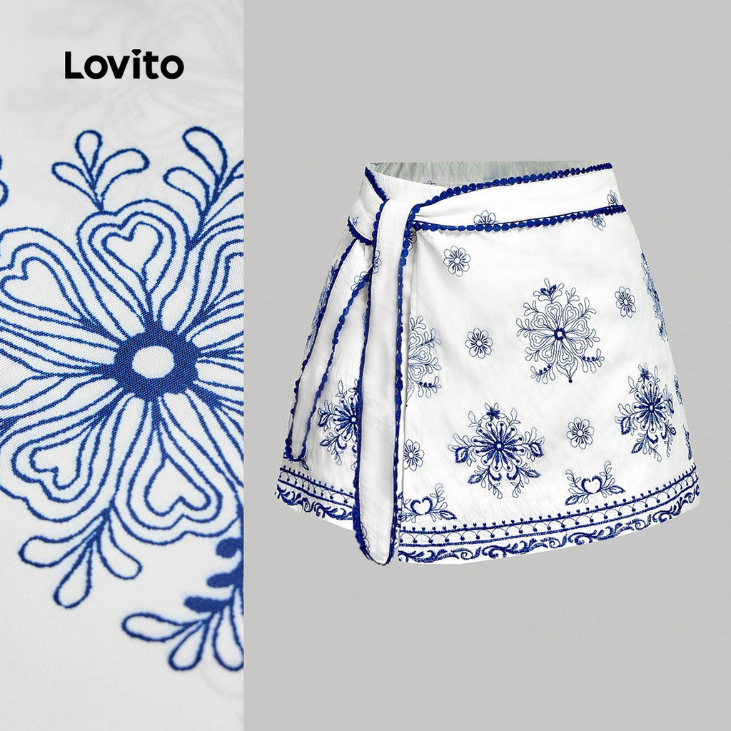 (New) Lovito Shorts de Boho com Flores e Cadarço Shorts de Primavera/verão para mulheres L150ED175 em Oferta na Shopee
