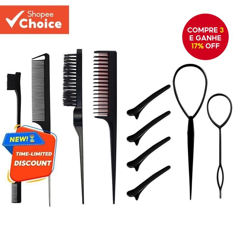 Conjunto De Pente De 10 Peças Com Ferramenta De Trança E Clipe De Bico De Pato Estilo , Escova De Cabelo