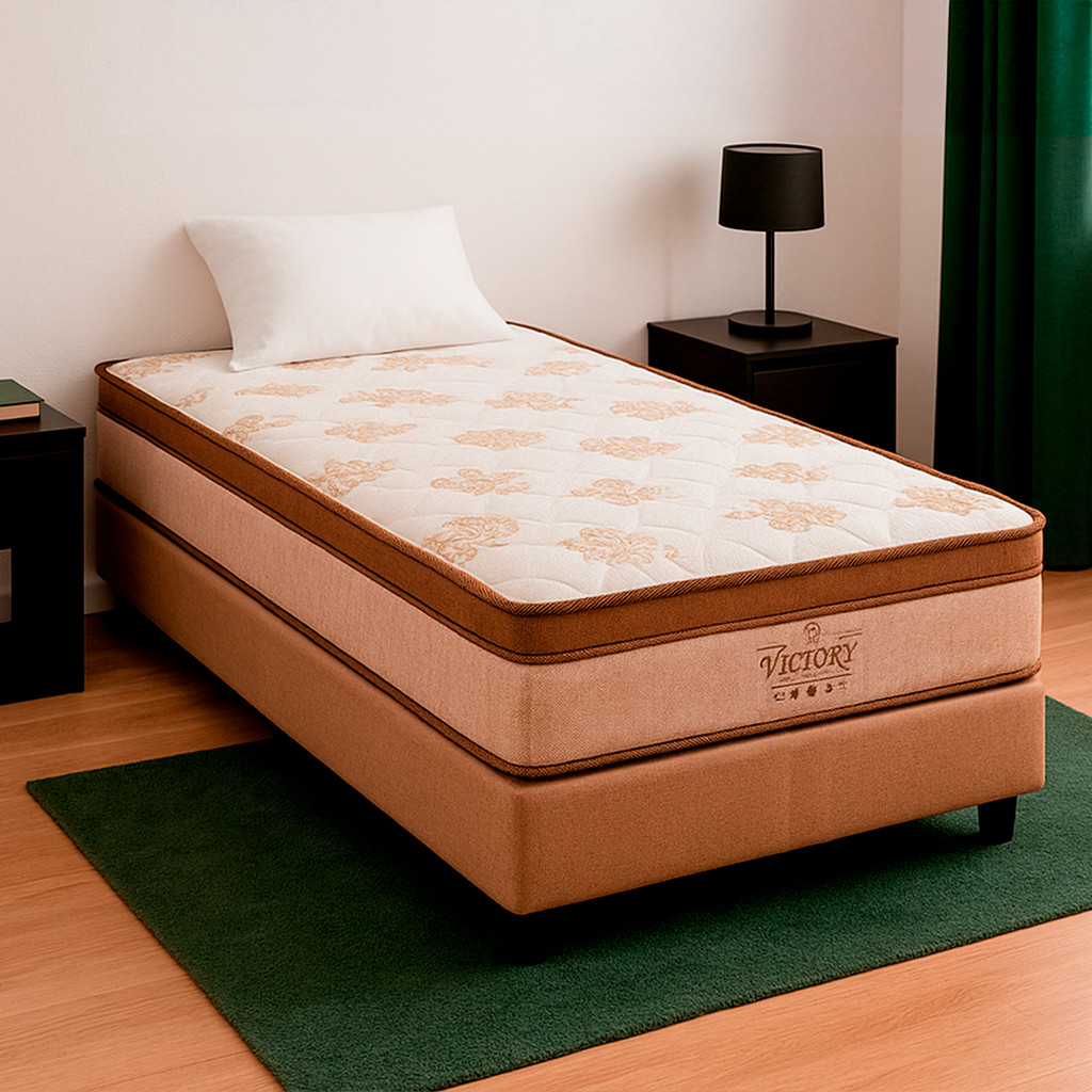 Cama Box Solteirão Bege e Colchão Four Season Molas Vstore
