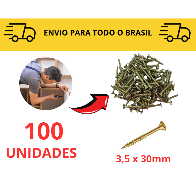 Kit 10 a 100 unidades Parafuso para Madeira Chipboard Philips/ 3cm MDF/ Móveis/ Marcenaria/ Parafuso