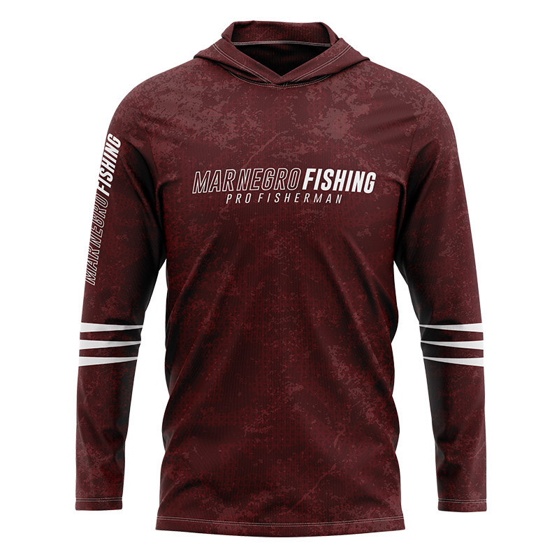 Camiseta Mar Negro Sublimada com Capuz Estonada Vermelho (+50UV)