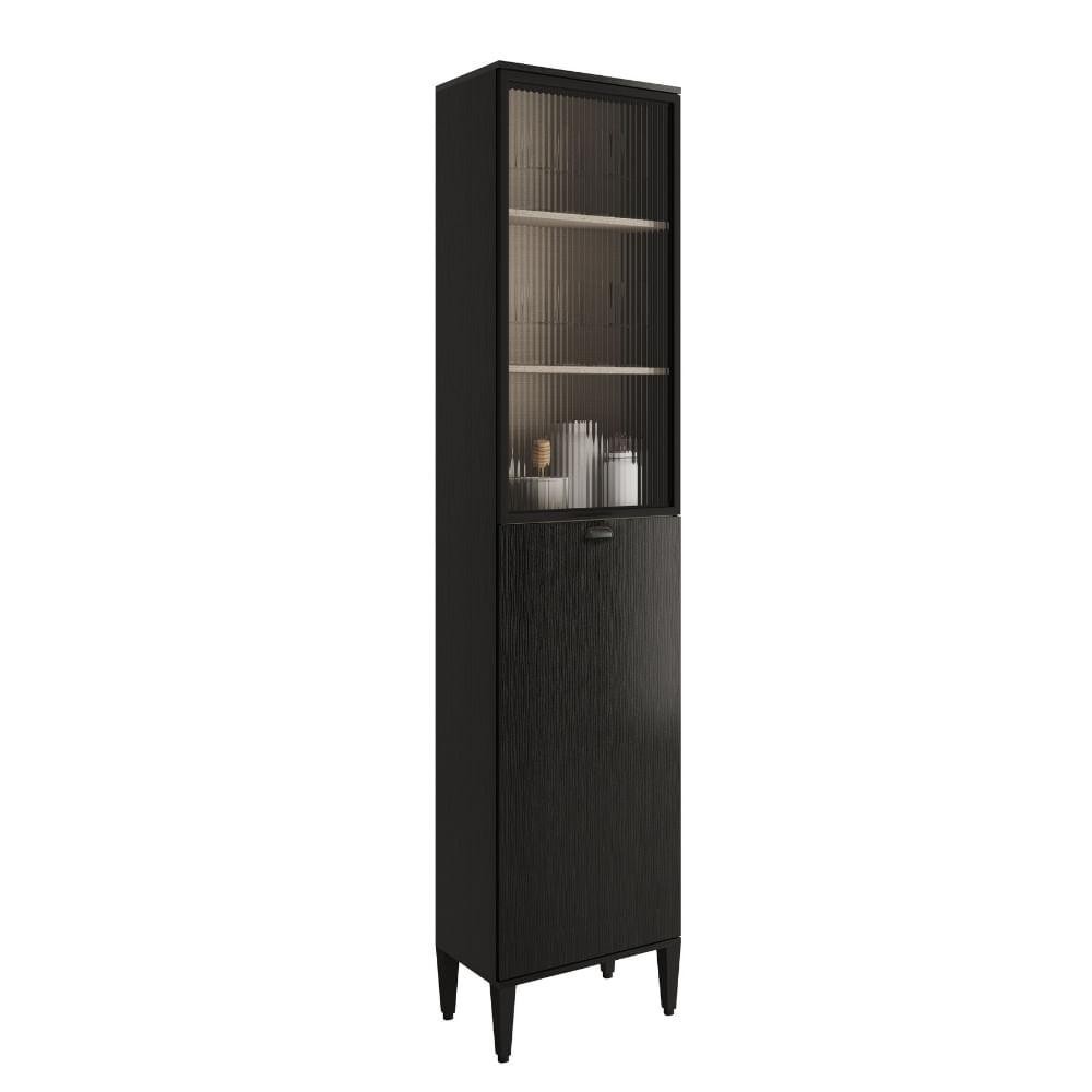 Paneleiro 1 Porta + 1 Porta de Vidro 5 Prateleiras Lótus Carraro Preto em Oferta na Shopee