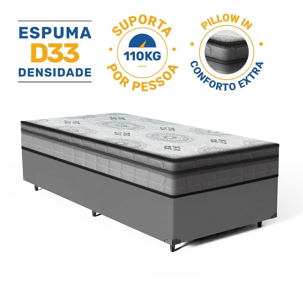 Cama Box com Colchão Espuma D33 Pillow In Anjos Ortosleep Solteiro 78x188x57cm em Oferta na Shopee