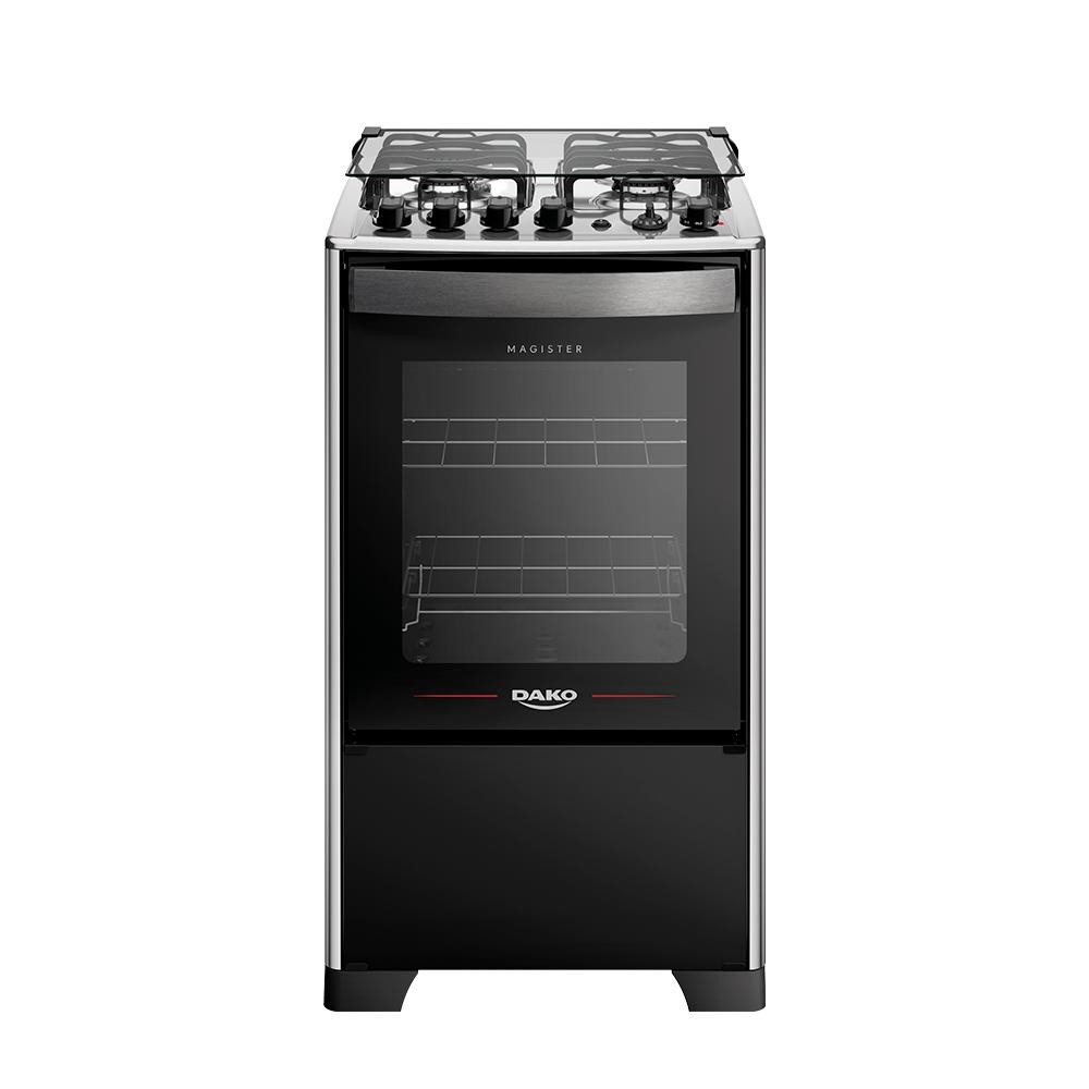 Fogão 4 Bocas Preto com Mesa Inox Dako Magister Grill Bivolt - Home Appliances