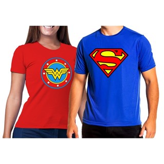 Kit Casal Crush Camisetas casalzinho Super Herói Super Man e mulher Maravilha 100% algodão em Oferta na Shopee