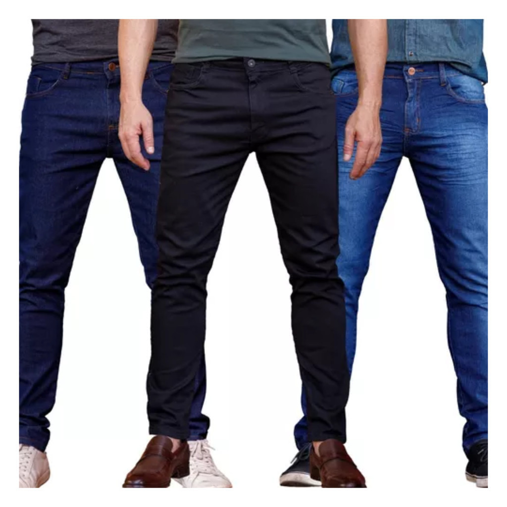 KIT 3 Calça  Jeans Masculino basica tradicional para trabalho envio emdiato em Oferta na Shopee