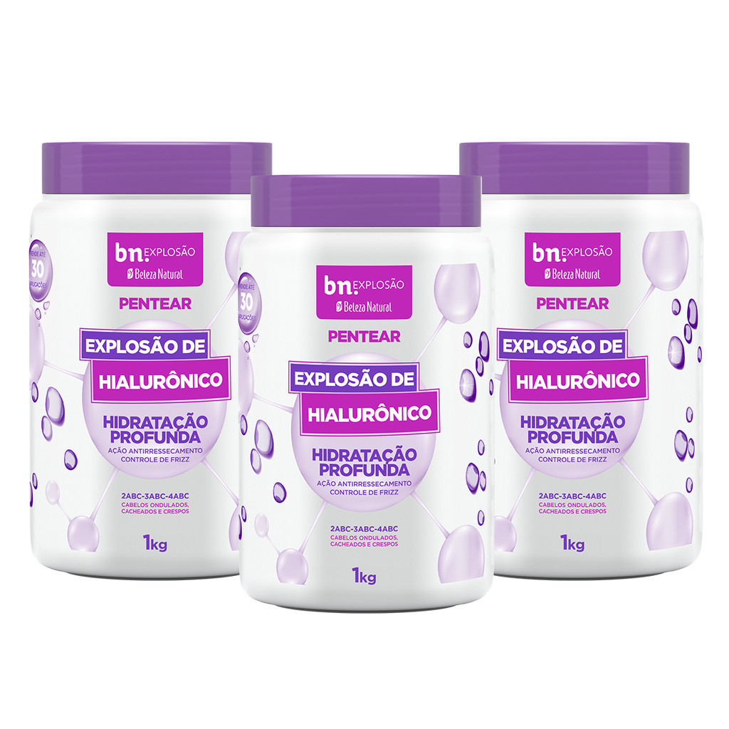 Creme de Pentear para Cachos Explosão de Hialurônico 1Kg – Beleza Natural (3 itens) em Oferta na Shopee