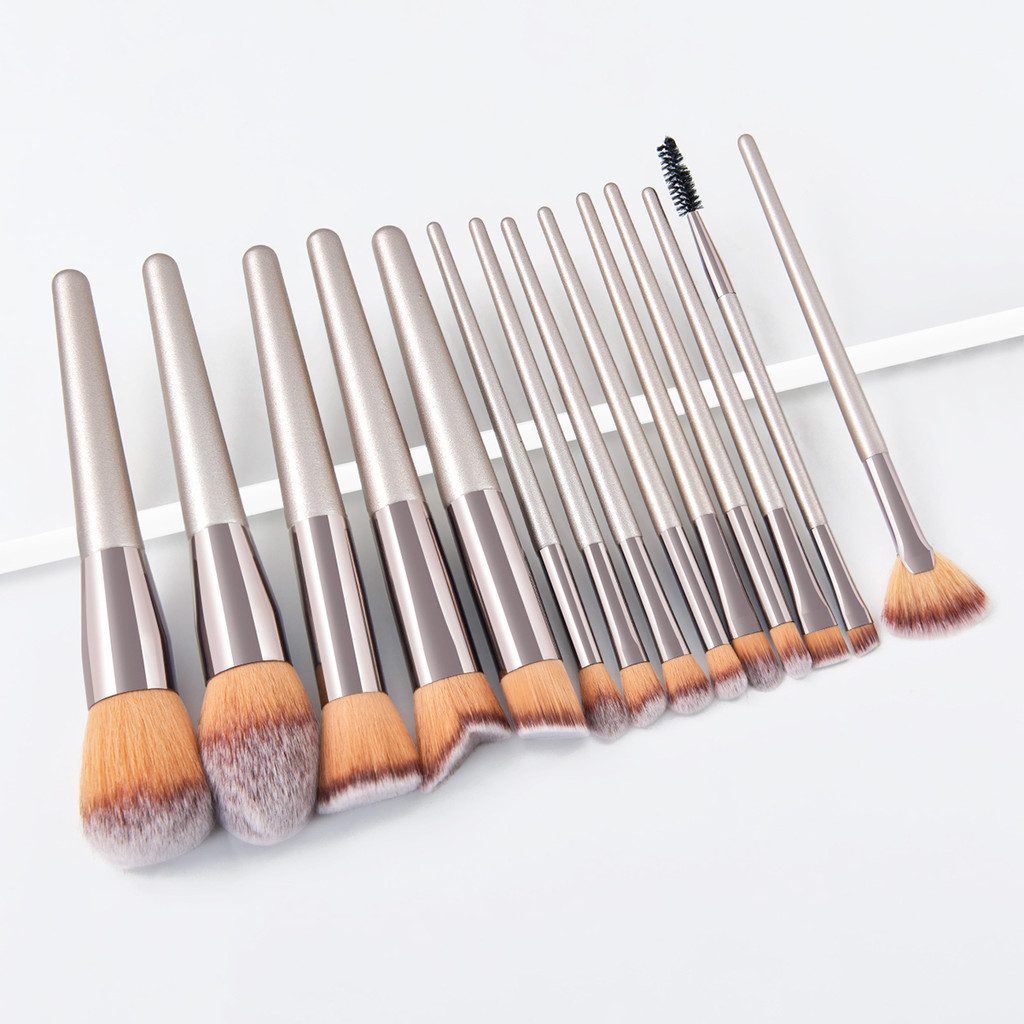 14pcs Champagne Color Makeup Brush Set Alta Qualidade Inclui Escova Blush Loose Powder Escova em Pó Escova em Pó Fundição Escova Contorno Escova para Sombra Escova para Sombra Escova para Olhos Escova para Sobrancelhas Escova para Sobrancelhas Fábrica de 