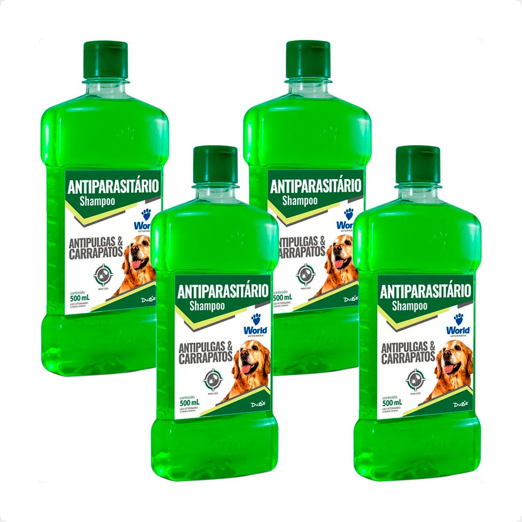 Kit 4 Shampoo Antiparasitário World Veterinária Dug's para Cães - 500ml em Oferta na Shopee