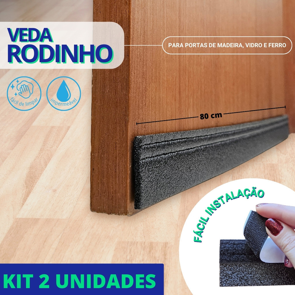 Kit com 2 unidades Protetor contra insetos veda porta rodinho adesivo 80 cm